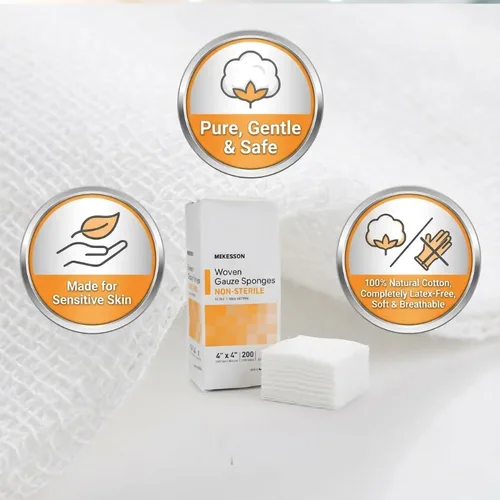 Vista 6 de McKesson Esponjas tejidas de gasa, no estériles, (4 x 4 pulgadas (200 unidades) 12-Ply 100% Cotton Breathable Woven Gauze Sponges for Wound Care &