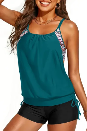 Vista 35 de Traje de baño tankini de dos piezas con control de abdomen y pantalones Bandera estadounidense