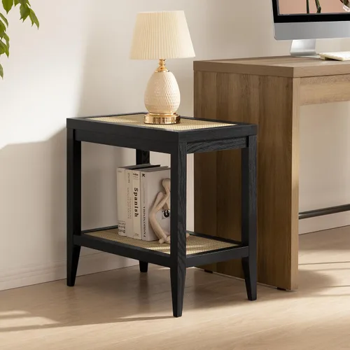 Vista 6 de SICOTAS Mesa auxiliar de ratán con almacenamiento, mesa de sala de estar