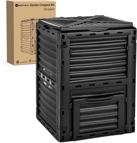 Vista 9 de Yesker Contenedor de compostaje de doble cámara para exteriores, compostador giratorio de 43 galones con puertas correderas, montaje rápido