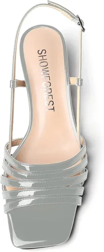 Vista 3 de Zapatos de tacón bajo con punta cuadrada para mujer, con hebilla de patente a la moda, de bloque sólido, 1.5 pulgadas