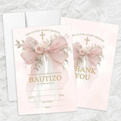 Vista 34 de AEHIE 20 juegos de invitaciones de bautizo con forma de fiesta de bautizo para baby shower, con sobres, tarjetas de invitaciones con cruz dorada