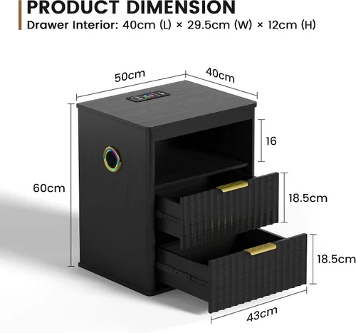 Vista 2 de Gurexl Mesita de noche inteligente con altavoz Bluetooth, moderna mesita de noche con luces LED RGB y estación de carga inalámbrica, soporte