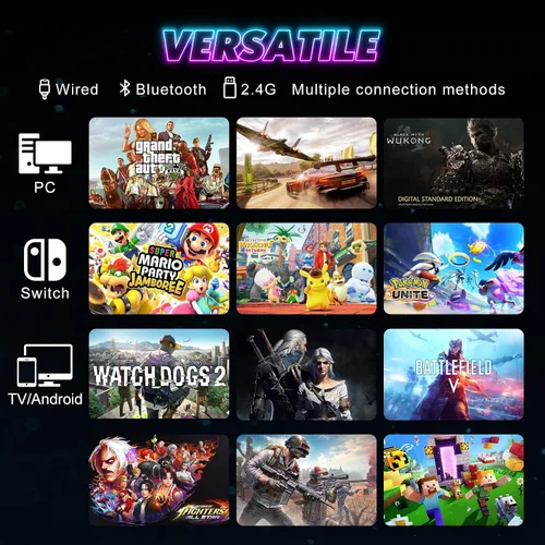 Vista 7 de Dinosoo Paquete de 2 controladores inalámbricos RGB para Nintendo Switch 2/1 Lite/OLED, PC, Gamepad Bluetooth con 6 ejes giroscópicos, 4 motores