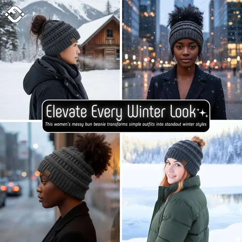 Vista 162 de Funky Junque - Gorro para mujer con ranura para cola de caballo