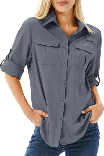 Vista 21 de Camiseta de Manga Larga para Mujer con Protección Solar UPF 50 para Safari, Pesca, Senderismo