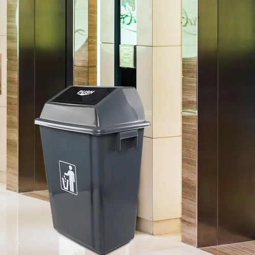 Vista 5 de Cubo de basura de 13 galones con tapa abatible (paquete de 4) – Cubo de basura de plástico comercial duradero, parte superior extraíble para una