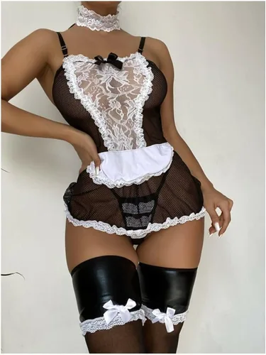 Vista 3 de vixlove Traje de sirvienta Lolita vestido de roles lencería sexy para mujer lencería de sirvienta para cosplay conjunto de lencería