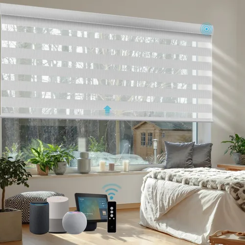 Vista 26 de SmartWings Persianas motorizadas de cebra con cenefa funcionan con Homekit Thread Alexa Z-Wave Smart de doble capa con control remoto, persiana