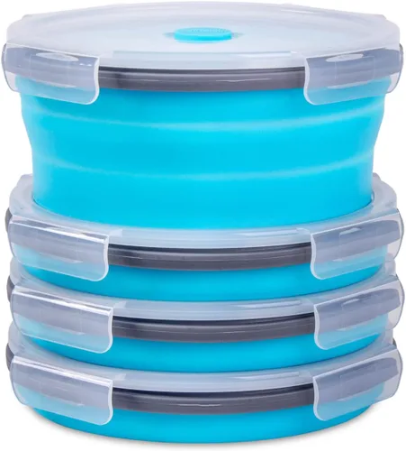 Vista 24 de Recipientes plegables de almacenamiento de alimentos con tapa hermética, 11.8 oz, juego de 4 recipientes pequeños de silicona apilables para la 4
