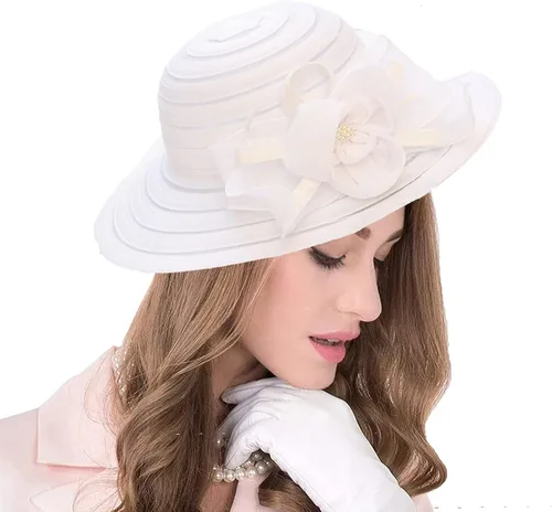 Vista 18 de seven wolves Sombrero de sombrero de iglesia Derby para mujer, sombrero de ala ancha para el sol beige B
