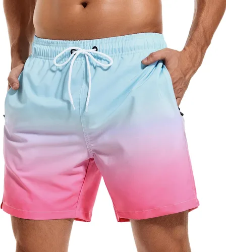 Vista 34 de SILKWORLD Traje de baño para hombre, pantalones cortos de playa de secado rápido con bolsillos Ejército Verde-ag
