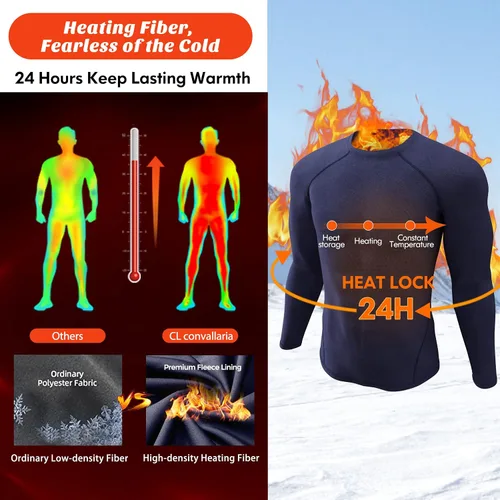 Vista 4 de CL convallaria Camisa térmica para hombre, 24 piezas, manga larga, forro polar, capa base atlética, equipo deportivo para clima frío