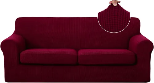 Vista 69 de U-NICE HOME Funda elástica para sofá de 3 piezas, funda de sofá lavable con cojín de asiento individual para sofá de 2 cojines, apta para mascotas