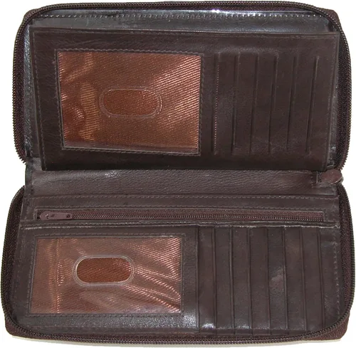 Vista 5 de Paul & Taylor Cartera de cuero con cremallera alrededor de la cubierta de chequera, Negro