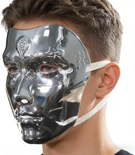 Vista 3 de Cyberpunk Poker Robot Mask for Teens & Adults (Ages 14+), White Mechanical Doll Mask with Playing Card Patterns plateado