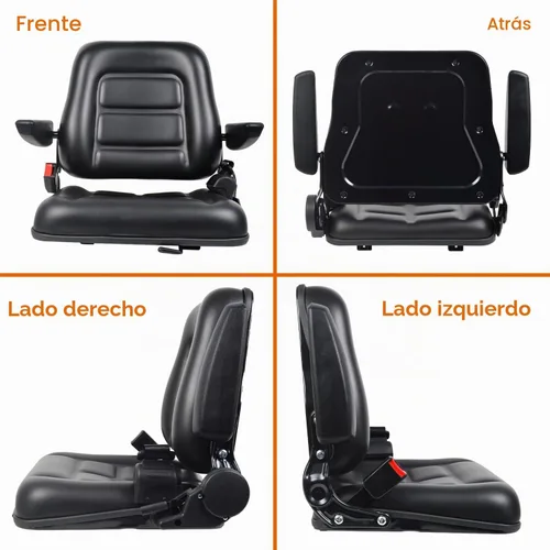 Vista 7 de Asiento universal para carretilla elevadora, asiento de tractor plegable con reposabrazos y cinturón de seguridad retráctil, respaldo de ángulo