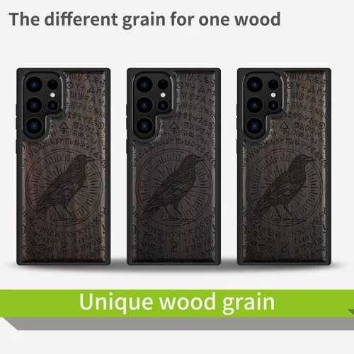 Vista 7 de Carveit Funda de madera para Galaxy S22 Ultra [madera natural y TPU suave negro] a prueba de golpes, diseño único de madera compatible con Samsung