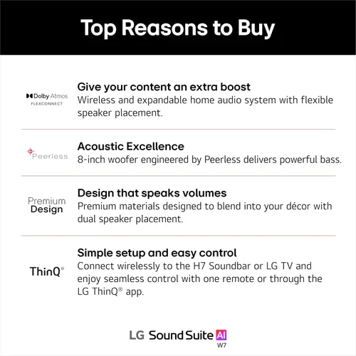 Vista 4 de LG W7 Sound Suite - Subwoofer inalámbrico – graves profundos de 8 pulgadas, Dolby Atmos FlexConnect, televisores compatibles, barra de sonido H7