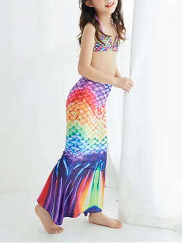 Vista 3 de renvena Traje de baño de princesa de 2 piezas para niñas con escamas de pez falda de cola de sirena tankini