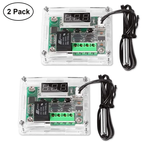 Vista 5 de UMLIFE 2 piezas de módulo controlador de temperatura con estuche, XH W1209 pantalla LED módulo termostato digital con sonda NTC impermeable -50~110℃