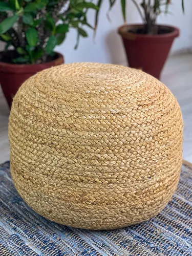 Vista 6 de Chardin home - Puf otomano trenzado natural - Acogedor y bohemio de yute/cáñamo hecho a mano, asientos casuales para el hogar, oficina, dormitorio