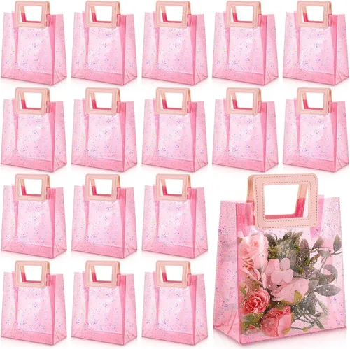 Vista 7 de Jetec 20 bolsas de regalo de PVC transparente blanco con asas a granel, bolsas de regalo de fiesta reutilizables para bodas, despedidas de soltera