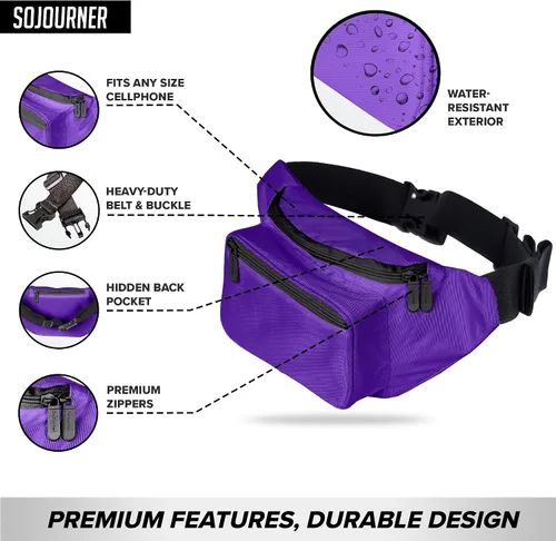 Vista 3 de Riñonera para hombres y mujeres Riñonera Riñonera ligera para viajes, deportes, senderismo, Morado - Sólido, talla única