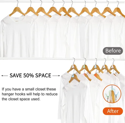 Vista 4 de SLMT Ganchos extensores para colgar ahorros de espacio, 50 unidades, ganchos para colgar ropa, organizador de armario para perchas de plástico
