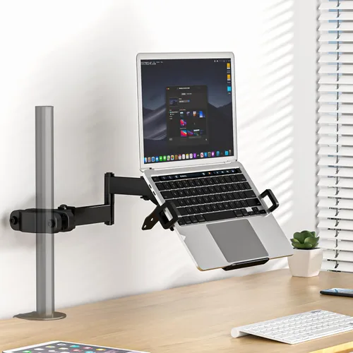Vista 7 de PUTORSEN Soporte de poste para portátil con bandeja – Soporte universal de brazo de movimiento completo con placa VESA extraíble de 75mm y 100mm, se