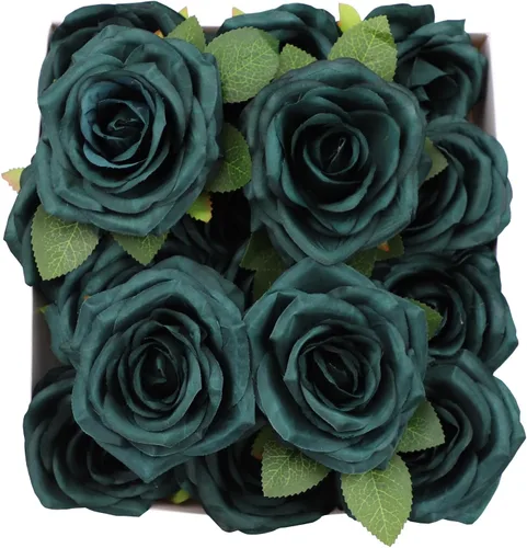 Vista 12 de Rosas artificiales, rosas artificiales, rosas artificiales de seda con tallos para ramos de boda, mesas de fiesta, centros de mesa, arreglos Negro
