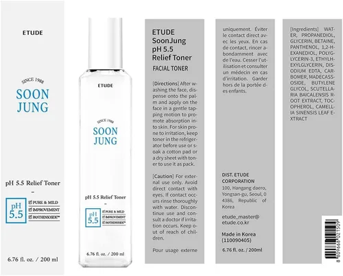 Vista 4 de ETUDE SoonJung - Tóner de alivio pH5.5, tóner para la cara, tóner hidratante para pieles sensibles, tónico facial vegano, pantenol, madecassoside