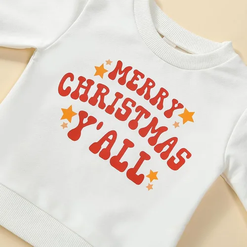 Vista 4 de Dcohmch Conjunto de 2 piezas de sudadera de manga larga con cuello redondo y parte inferior acampanada, ropa de Navidad para niñas pequeñas