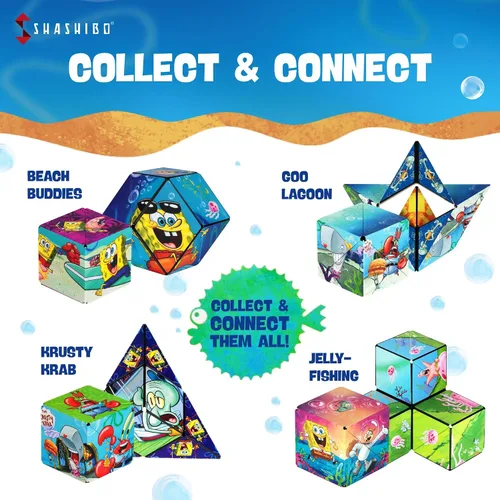 Vista 6 de SHASHIBO Caja de cambio de forma de Bob Esponja, cubo magnético STEM que se transforma en más de 100 formas, descarga la aplicación móvil Fun in