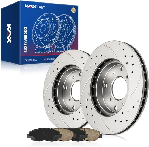Vista 33 de Kit de freno delantero KAX, rotores de freno ranurados y con hendiduras, pastillas de freno cerámicas Compatible con Honda Accord 1990 1991 1992