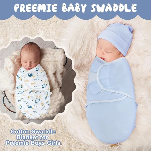 Vista 5 de Newwiee 4 piezas de envoltura para envolver al bebé prematuro ajustable, manta de algodón para envolver al bebé prematuro para recién nacidos, niños