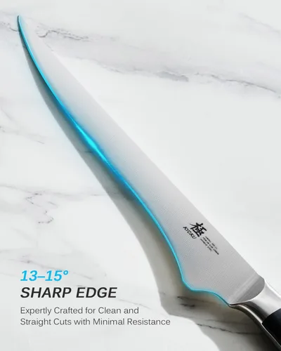 Vista 3 de KYOKU Cuchillo deshuesador de 6,5 pulgadas de la serie Samurai, cuchillo de filetear con mango de madera de Pakka, acero de alto carbono