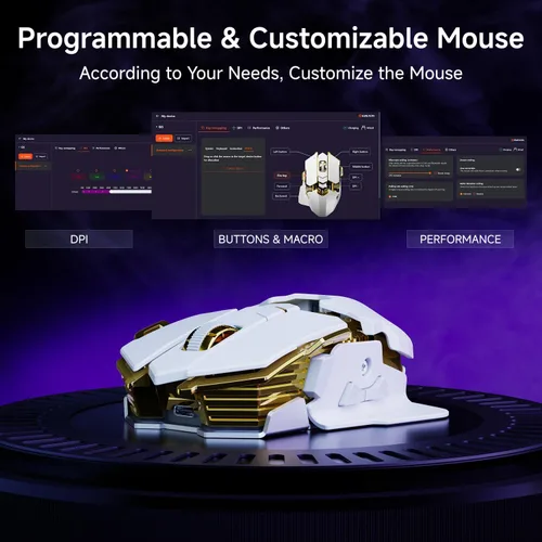 Vista 5 de EWEADN G5 - Mouse inalámbrico para juegos, 12800 DPI RGB ajustable con 6 modos retroiluminados, llave de fuego rápido, 9 botones macro programables