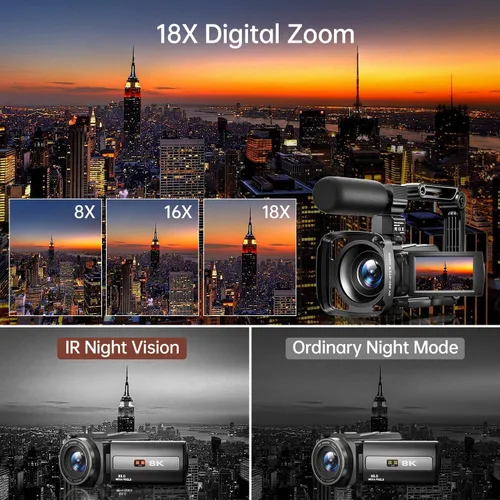 Vista 4 de FlyFrost Cámara de video 8K 88MP UHD WiFi Vlogging Cámaras para YouTube 18X zoom digital IR visión nocturna 3.0 pulgadas videocámara pantalla táctil