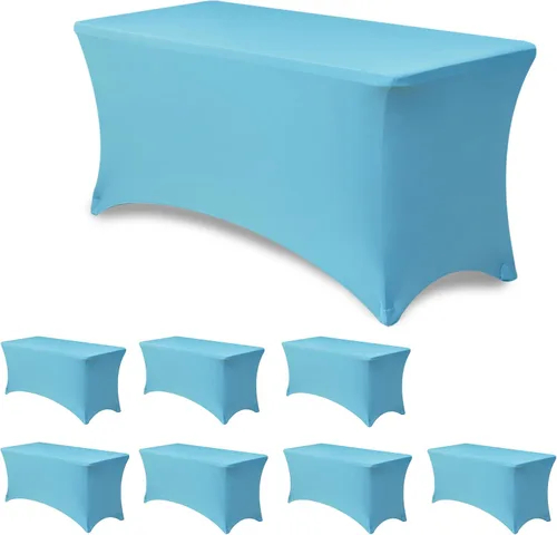 Vista 27 de Funda Elástica para Mesa para Mesas Rectangulares de 4 pies - Paquete de 8 Manteles de Spandex Azul Aguamarina con Elástico - Para Mesas Plegables