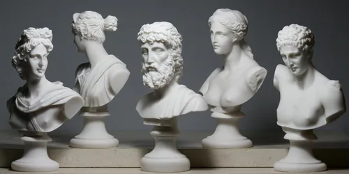 Vista 2 de greekartshop Conjunto 5 Busto Cabeza Dios Zeus Artemisa Afrodita Hermes Apolo Estatua Griega Romana Blanco