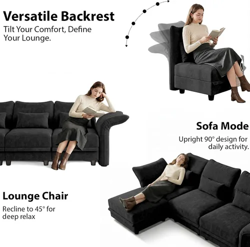 Vista 7 de LLappuil L Shaped Modular Sectional Sofa with Storage Seat, 9 Seater Sectional Couches for Living Room, Black Chenille
