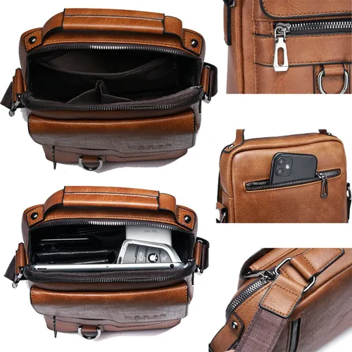 Vista 5 de Bolso bandolera para hombre, bolso cruzado pequeño vintage de piel sintética