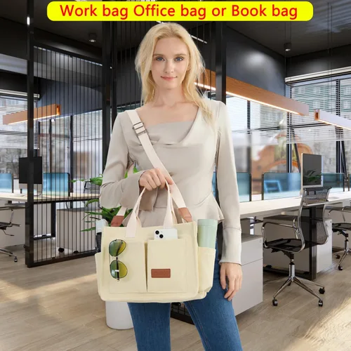 Vista 6 de Bolso de mano para mujer con compartimentos, bolso grande de lona para mujer, bolso cruzado de trabajo, portátil, bolsa de libros, bolsos de hombro