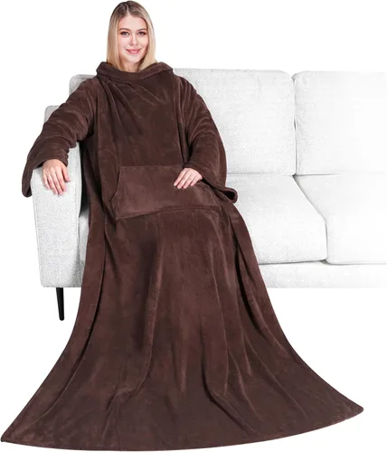 Vista 31 de PAVILIA Manta con Mangas para Adultos Mujeres Hombres, Manta Suave y Cálida Usable de Vellón Envolvente Tipo Throw, Manta Bata Regalo