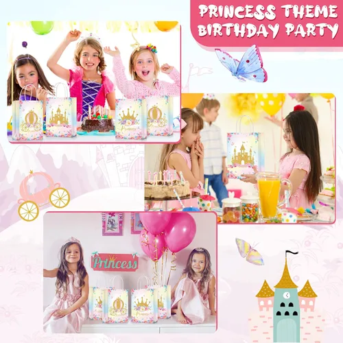 Vista 7 de Sepamoon 24 bolsas de regalos de princesa, con temática de princesa, corona, castillo, con asas, para cumpleaños de niñas y niños, decoraciones