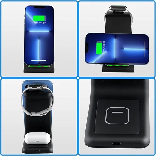 Vista 5 de Cargador inalámbrico para iPhone, YOCUNKER 3 en 1 Qi estación de carga inalámbrica rápida para múltiples dispositivos Apple Watch Series