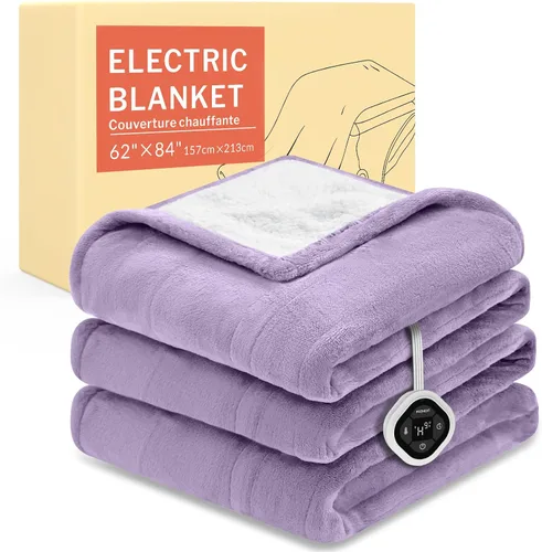 Vista 48 de HOMLYNS LuxeHeat - Manta térmica eléctrica tamaño King, manta térmica de franela suave Sherpa con 10 ajustes de calor, temporizador de 1 a 10 horas