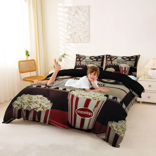 Vista 7 de Homewish Theater Cinema Poster Duvet Cover Set Twin Size,Retro Movie Bedding Sets 2Pcs for Kids Girls Boys Teens Room Decor,Popcorn Comforter Cover