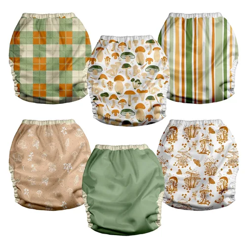 Vista 2 de Mama Koala Fundas de pañales de tela ajustables reutilizables con doble refuerzo para niñas y niños, cierre a presión, talla M (papilla vibrante-M)